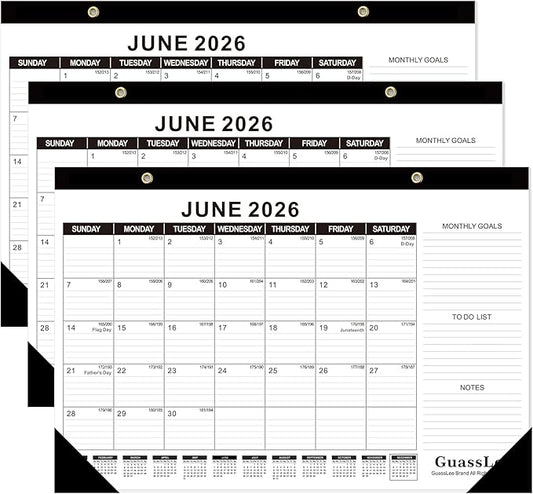 GuassLee Desk Calendar 2026, 3 Packs, 19 Months Calendar 17" × 11.5" Desk Calendar from Jun. 2026 to Dec. 2027 with Julian Date, To-do List, Notes, Monthly Goals, for Home School Office