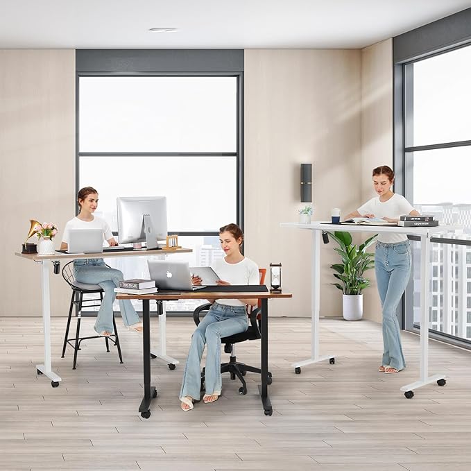farexon 55 x 24 inch Standing Desk Electric Adjustable Height with Charging Station, USB Outlets, Wheels, Stand up Desk with Ergonomic Workstation, 4 Preset Heights Easy to Set(White)