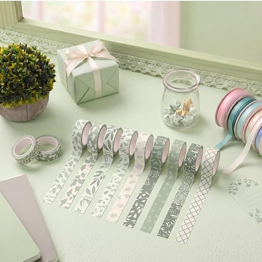 Gueevin 24 Rolls Watercolor Floral Washi Tape Set 15 mm Seasonal Flower Decorative Washi Tape for Craft Arts DIY Scrapbook Journaling Supplies Gift Wrapping(Greenery)