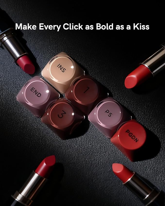 PBT Keycaps, Glossy Red Lipstick Jelly Keycaps MOA Profile, 128 Keys Elegant Cute Custom Key caps for 61/68/84/87/98/100 Cherry Gateron MX Mechanical Keyboards, No Tear & Never Fades