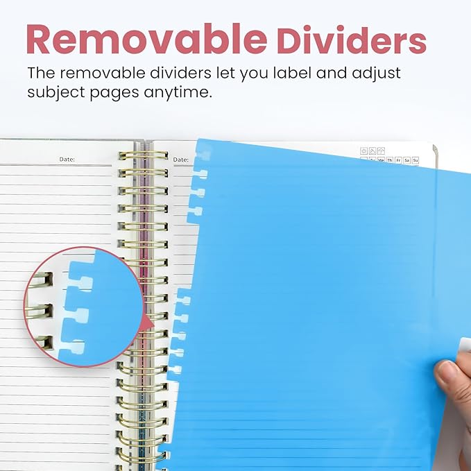 Large Spiral Lined Notebooks for Work with Removable Dividers & Tabs, 8.5"x11" Pretty Hardcover 5 Subject Notebook Journal for Women, College Ruled, Perfect for Study & Office Organization, 280 Pages,Sunset