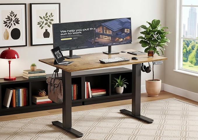 YDN Electric Standing Desk, 40x24 Inch, Rustic Brown | 3 Memory Presets, Cable Management, Adjustable Height, Sit Stand, Computer Workstation, Home Office