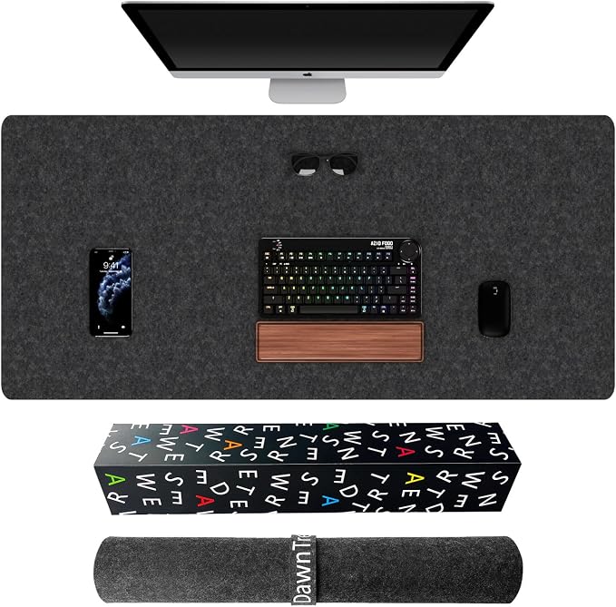 DAWNTREES Extra Large Felt Desk Mat,55''x23.6'' Non-Slip Desktop Protector | Full Desk Mouse pad, Computer Desk Mat for Keyboard and Mouse Pad,Desk Accessories for Home and Office (Dark Gray)