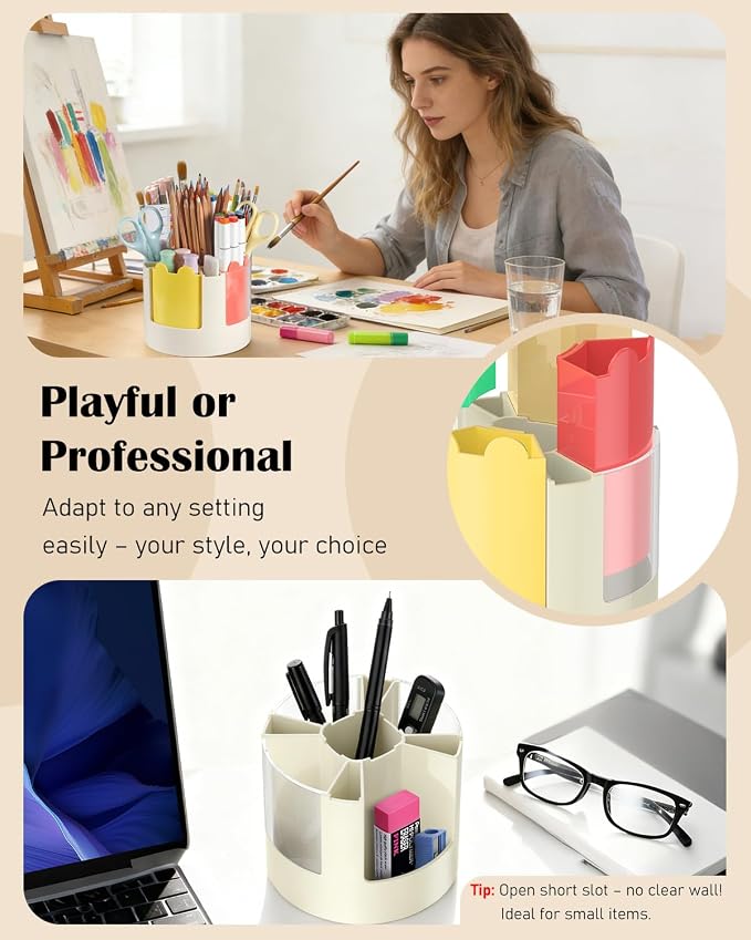 Uniclife 360° Rotating Pen Holder for Desk, 13 Slots Rotating Pencil Holder with Stickers, 360 Degree Spinning Desk Organizer, Cute Desktop Stationery Organizer Marker Organizer Art Supply Organizers