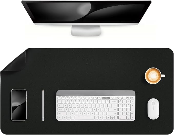 Dual Sided Desk Pad Faux Leather Desk Mat Large Mouse Pad | Desk Pad Protector Non-Slip Waterproof Desk Mouse Pad for Writing Desk, Office, Home(Black 31.5"X15.7")