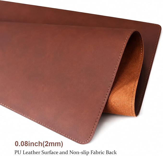 Leather Desk Mat & Mouse Pad - Desk Blotter Large 31.5X 15.8in | Desk Pad Protector for Office Desk, Non-Slip Waterproof PU Leather Desk Blotter & Writing Pad, Red Brown
