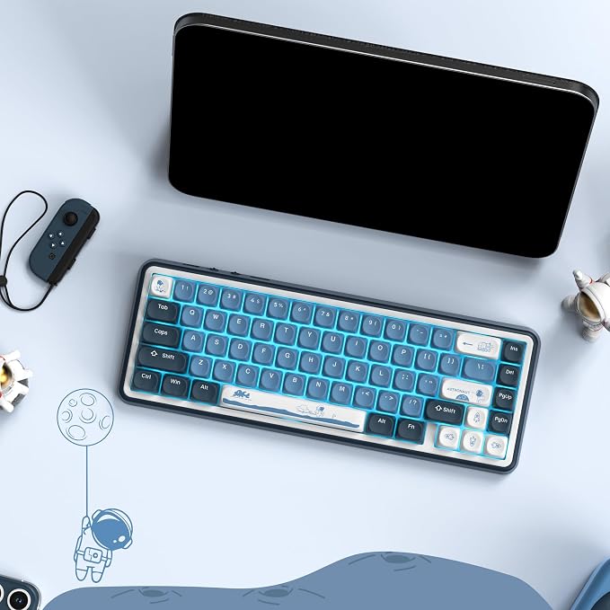 dagaladoo Apollo PBT Keycap Set,Blue/Dark Blue/White Custom Keycaps Cute, Dye Sublimation Keyboard Keycaps,MOA Profile Key caps for 100% 75% 65% 60% TKL US Layout Mechanical Keyboard