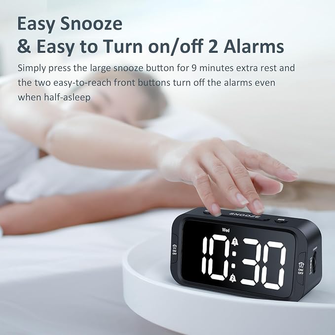 Odokee Digital Dual Alarm Clock for Bedroom with 0-100% Dimmable Display | Easy to Set Alarm Clock with Weekday/Weekend Mode - Loud Alarm for Heavy Sleepers with 5 Sounds Adjustable Volume