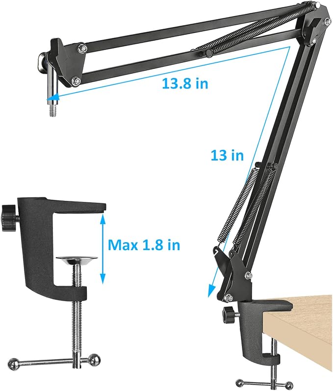 Mic Stand with Foam Windscreen For Blue Snowball, Suspension Boom Scissor Arm Stand with Pop Filter Cover for Microphones iCE USB Mic by SUNMON