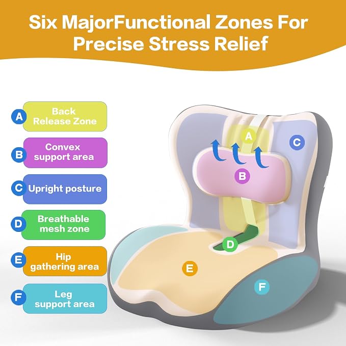Office Chair Cushion with Adjustable Lumbar Support Pillow, Ergonomic Memory Foam Seat Cushion for Desk Chair, Tailbone Pressure Relief Cushion with Back Support Pillow for Car Seat