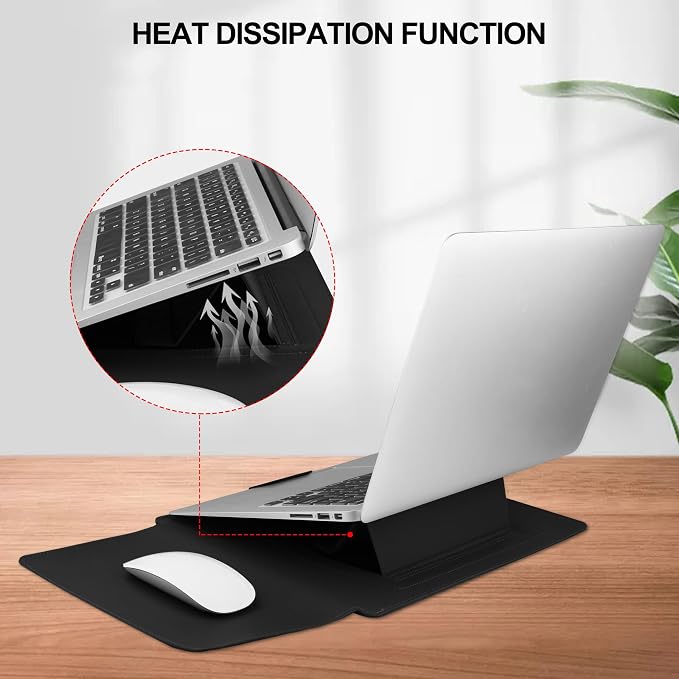 HoYiXi 13.3'' /13.6'' Laptop Sleeve Case Leather Bag with Stand Compatible with MacBook Pro 14/MacBook Air 13(M1 M2)/13.3'' Yoga/Dell XPS 13/HP/Matebook 14'' Laptop case, Black