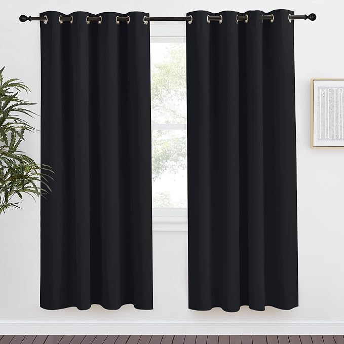 NICETOWN Black Blackout Curtain 78 inch Length, W55 x L78 Inch, 8 Grommets Top, 1 Piece, Thermal Insulated Modern Window Treatment Soundproof Drape Panel for Bedroom/Living Room