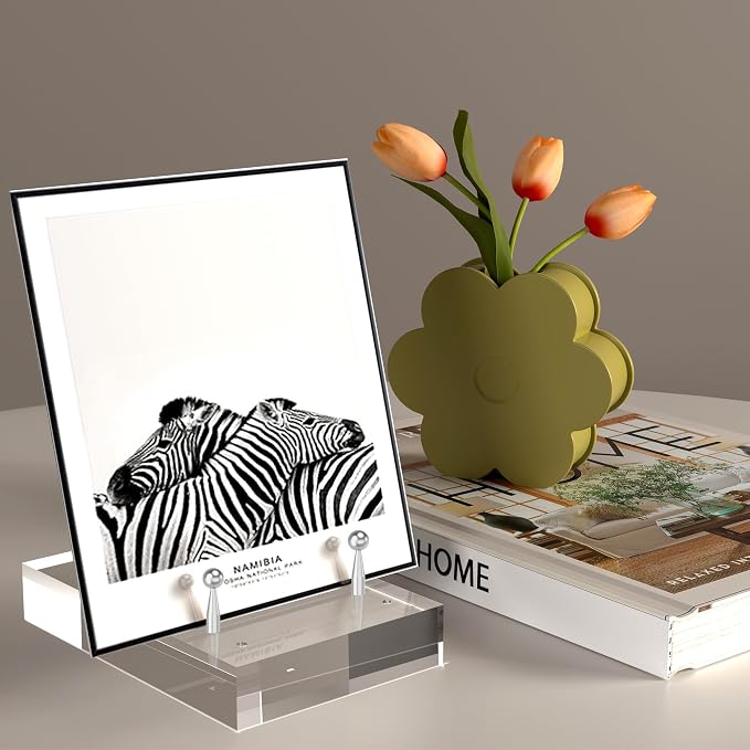 SVENJBB Acrylic Easel Display Stand with Adjustable Silver-Toned Pegs for Art, Photos, and Plates, Modern Clear Acrylic Stand for Cookbook, Invitations, Cards, 2Pack