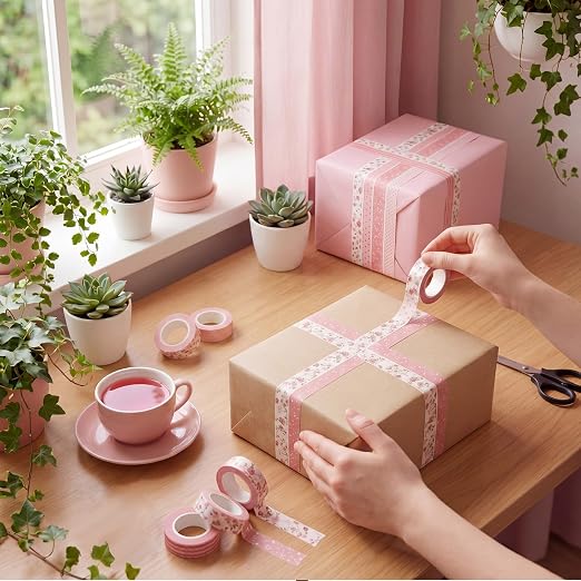 12 Rolls Watercolor Floral Washi Tape Set 15 mm Vintage Flower Decorative Masking Tape for Summer School Arts DIY Craft Scrapbook Journal Supplies Gifts(Pink,Sweet)