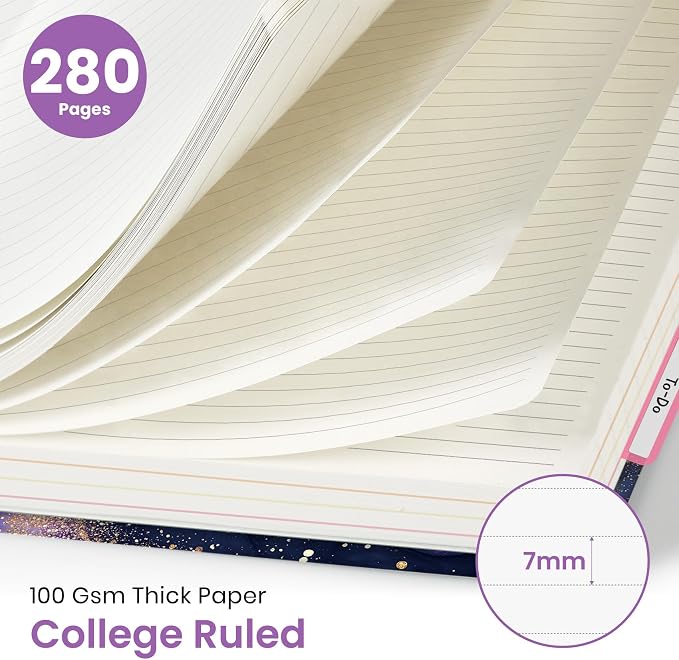 Large Spiral Lined Notebooks for Work with Removable Dividers & Tabs, 8.5"x11" Pretty Hardcover 5 Subject Notebook Journal for Women, College Ruled, for Study & Office, 280 Pages,Cosmic Amethyst