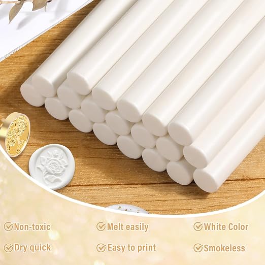 Paxcoo 20pcs Sealing Wax Sticks, Wax Seal Sticks, Glue Gun Sealing Wax Sticks for Wedding Invitations, Letter, Envelope, Cards and Crafts (White)