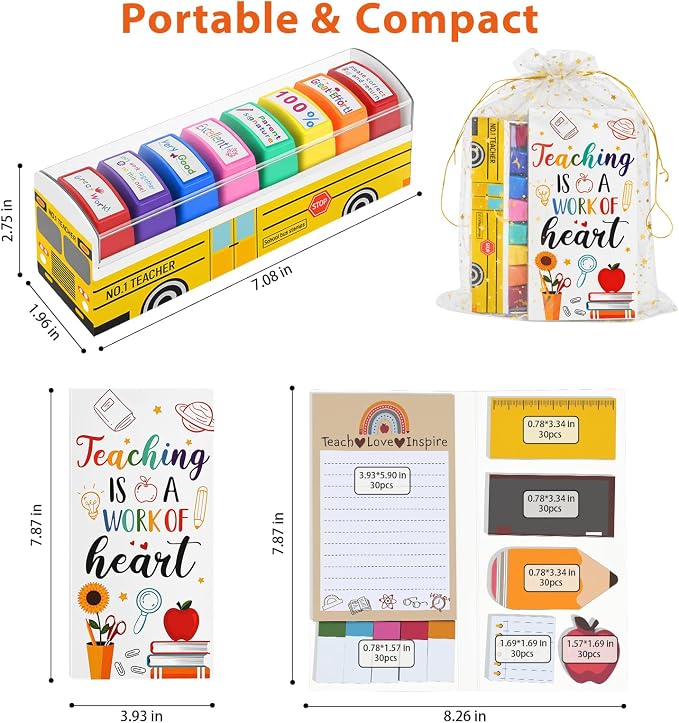 Teacher Appreciation Gifts for Women Men, Back to School End of Year Birthday Gifts for Preschool Teacher, Teacher Stamps, Sticky Notes Blackboard Self-Stick Note Pads, Classroom Supplies Must Haves