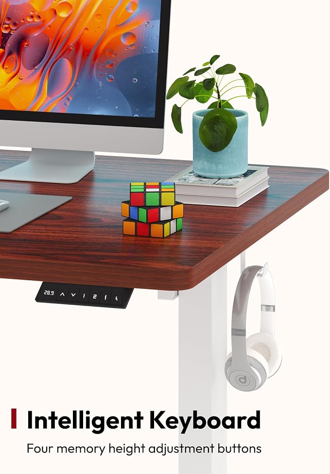 SANODESK One-Piece Electric Standing Desk, Seamless 60 x 24'' Ergonomic Height Adjustable Sit Stand Desk with Memory Presets for Home Office Computer Workstation, White Frame/Mahogany Top