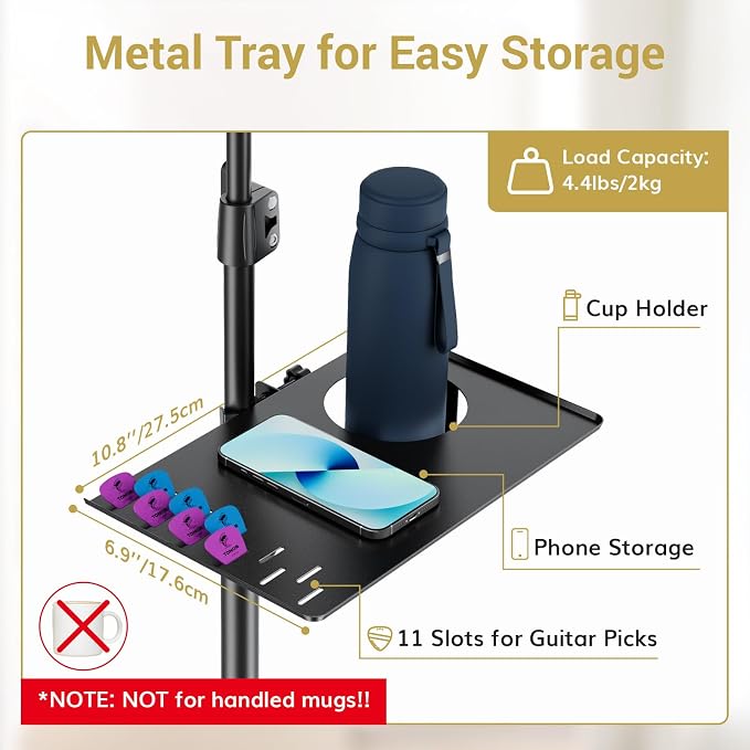 TONOR Microphone Stand with Tablet Holder, Tripod Boom Arm for Floor, Adjustable Height and Angle, Stand with Carrying Bag, Pad Clamp, Max 190 cm/74.8inch, High Compatibility, Cup Tray, T35+