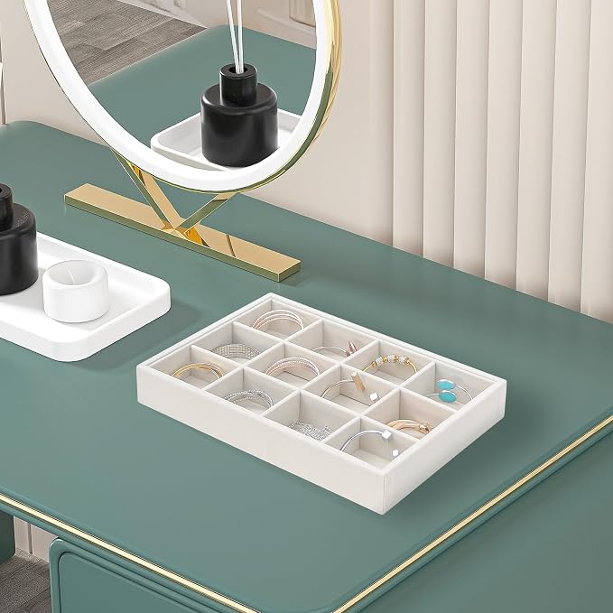 Beige 12Grid Bedside Organizer - Multi-use Holder for Jewelry, Sunglasses, Phone, Watch, Perfume, Lipstick - Nightstand & Desk-top Catchall Tray
