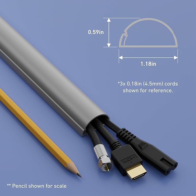 D-Line 157in Cord Cover Kit, Self-Adhesive Wire Hiders, Cable Raceway to Hide Wires on Wall, Electrical Cable Management - 10x 15.7 Lengths & 19 Accessories - 1.18" (W) x 0.59" (H) - Gray