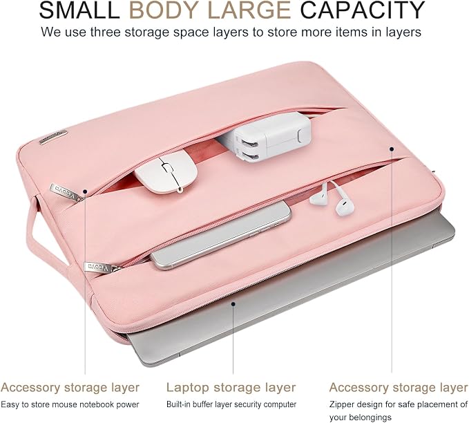 Voova 15.6 16 Inch Laptop Sleeve Case Compatible with MacBook Pro 16 M1/M2/M3/M4 Max 2019-2025, 15.6-16” Hp Lenovo Acer Asus, Waterproof Slim Computer Bag Cover with Handle, Pink