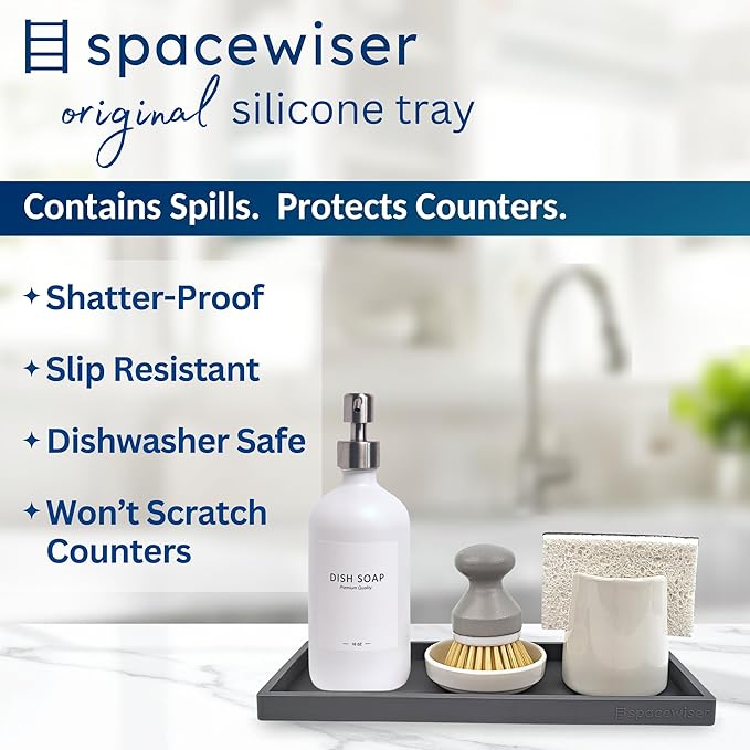 Silicone Countertop & Vanity Bathroom Tray – 2 PC 11.7" | Bathroom Tray Set, Bathroom Tray Countertop, Bathroom Counter Tray, Dish Soap Kitchen Tray & Bathroom Organizer Countertop