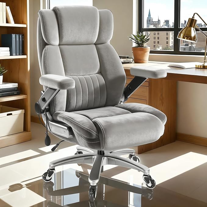 Fabric Big and Tall Office Chair 600LBS Capacity with 5D Flip Arms,Heavy Duty Cloth Computer Chair,Plus Size High Back Desk Chair with Wide Pocket Spring Seat