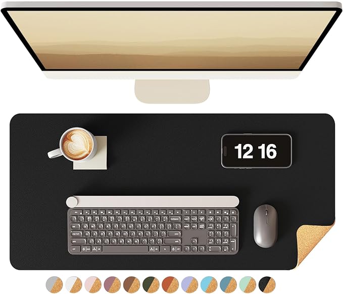 YSAGi Double-Sided Desk Pad, Leather Desk Mat, Eco Cork Desk Pad Protector, Large Mouse Pad for Desk, Waterproof Desk Blotter Pad, Desk Writing Pad for Office Work/Home(23.6"x13.7",Black+Cork)