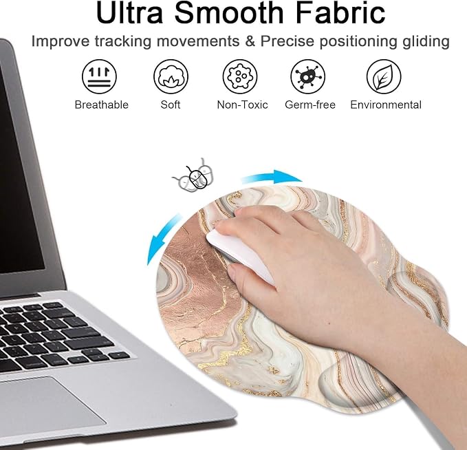 Britimes Gold Pink Marble Abstract Ergonomic Mouse Pad Set with Wrist Rest Non-Slip Rubber Base Wrist Cushion Support and Coasters Mousepad with Wrist Support for Computer Keyboard and Desk