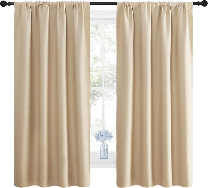NICETOWN Room Darkening Curtains for Bedroom - Triple Weave Home Decoration Thermal Insulated Solid Window Drapes (Set of 2 Panels, 42 x 63 Inch, Biscotti Beige)