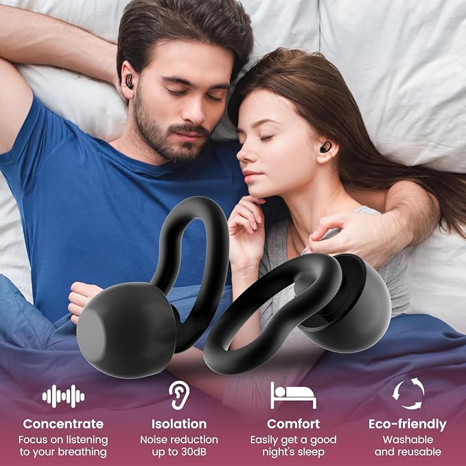 Ear Plugs for Sleeping,Reusable Noise Reduction Ear Plugs for Side Sleepers | 2 Pairs Silicone Ear Plugs, 6 Sizes Ear Tips (Single & Dual Layer), 30dB Noise Cancelling for Snoring,Travel ,Focus&Concerts