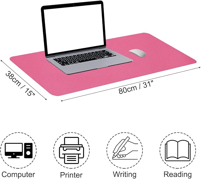 PATIKIL Large Desk Mat, 31"x15", Non-Slip Waterproof PU Leather Desk Pad, Dual Sided Work Study Desk Pad, Rose Red