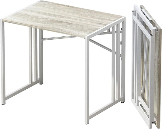 Small Folding Desk 32 inch, No Assembly Required Small Office Desk, Writing Gaming Computer Camping Desk, Beige