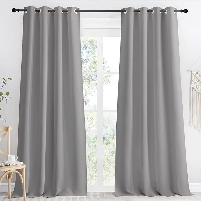 NICETOWN Blackout Curtain 118 inch Long, W55 x L118, 1 Panel, Silver Grey, Thermal Insulated Window Treatment with Grommet Room Darkening Thermal Insulated Panel for Bedroom/Living Room