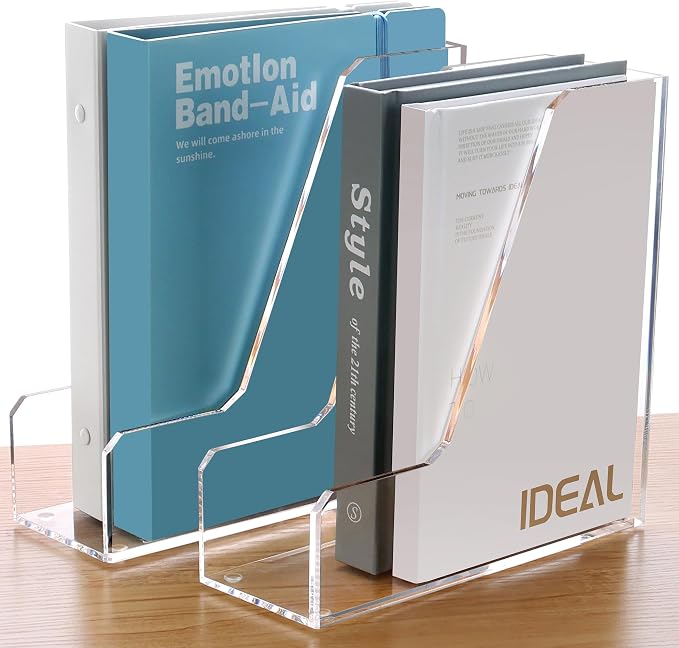 SANRUI 2 Pack Acrylic Magazine File Holder, Clear Vertical Desk Organizer | File Sorter Folder Organizer Document Rack for Office Desktop, Home Workspace, 8.66inx8.46inx3.15in