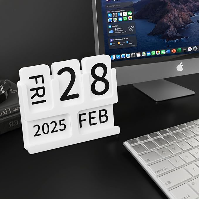 Acrylic Perpetual Calendar for Desk, Vintage Desktop Perpetual Calendar 2025-2034, Large Date Display Flip Blocks Tabletop Decor Daily Calendar Desk Accessory for Daily Office Home decoration (White)