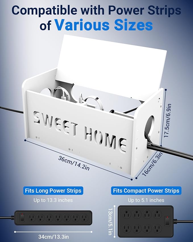 Large Cable Management Box, Imitation Wood Plastic Cord Organizer Boxs | Cord Hider Box for Power Strip Router & USB Hub & TV Wires, Suitable for Both Home and Office White