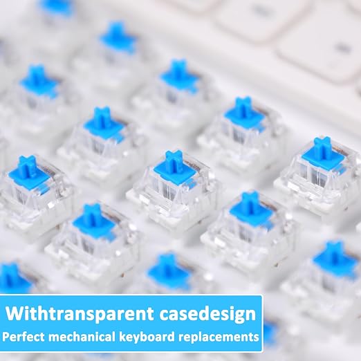 50 Pieces Blue Mechanical Keyboard Switches, 3 Pin Pre-Lubricated Clicky Key Switches, Dustproof and Waterproof Keyboard Accessories for Mechanical Gaming Keyboards