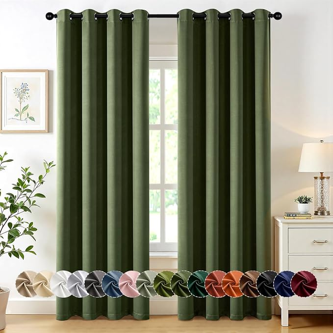 MIULEE Blackout Curtains for Bedroom Living Room 2 Panels, Thermal Insulated Room Darkening Drapes Grommet Noise Reducing Light Blocking Window Treatments 84 Inches Long 50x84 Inch Olive Green