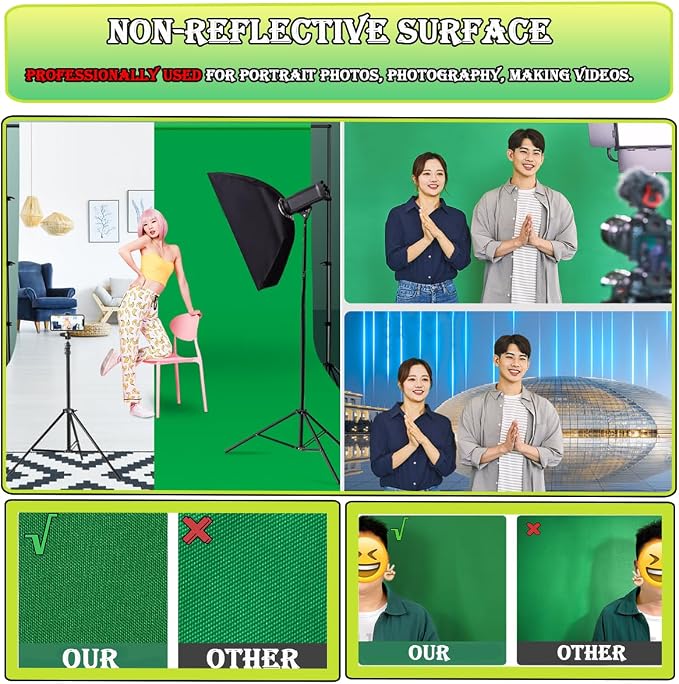 Green Screen Backdrop 10 x 20 ft, Photography Greenscreen Background for Streamingl, Big Green Photo Backdrop Curtain for Zoom Meeting, Video Studio, Video Recording
