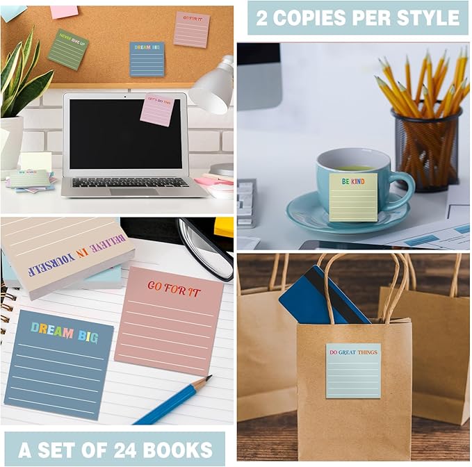 Yinder 24 Pcs Inspirational Sticky Notes Thank You Gift Motivational Sticky Note Pad Employee Appreciation Gift Bulk for Staff Coworker Teacher Nurse Office Groups 3 x 3'' (Motivational,Morandi)