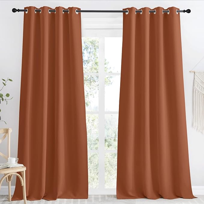 NICETOWN Blackout Curtain 118 inch Long, W55 x L118, 1 Panel, Burnt Orange, Thermal Insulated Window Treatment with Grommet Room Darkening Thermal Insulated Panel for Bedroom/Living Room