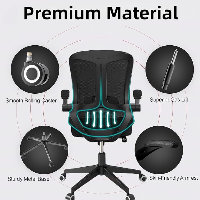 Ergonomic Office Chair - 350LB Comfy Desk Chairs with Lumbar Back Support, Mesh Computer Chairs with Wheels and Arms for Home Office, Study (Black-Without Headrest)