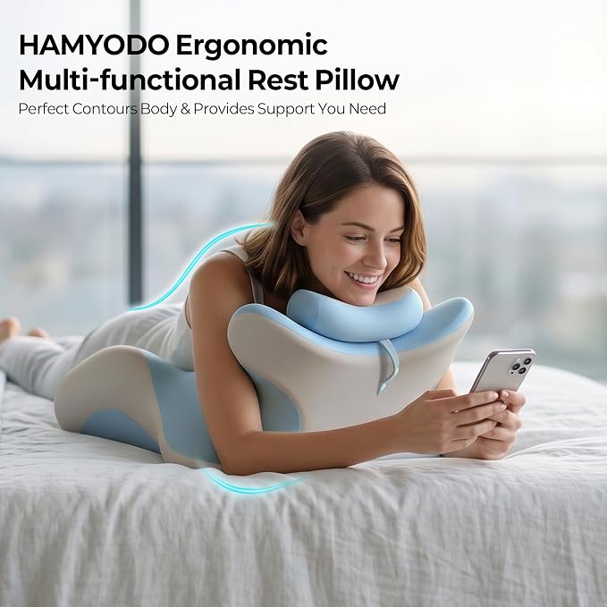 HAMYODO 27° Angled Wedge Pillow, Support for Neck Back Waist (Iceblue) | Multi-Position Headboard, Bed Rest Pillows for Prone Sleeping ,Backrest Chaise Lounges Stomach Support in Bed, Couch or Floor