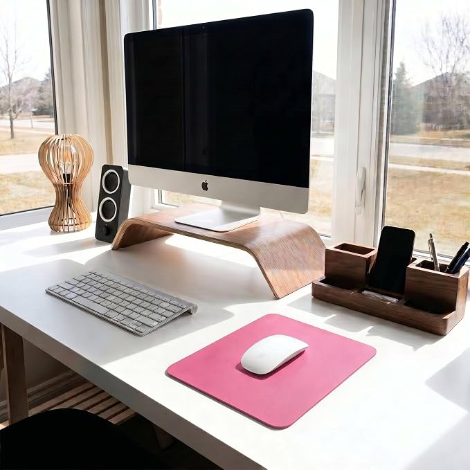 Leather Desk Pad Protector, Waterproof Mouse Pad, PU Desk Mat, Office Desk Cover, Desk Writing Mat for Office/Home/Work/Cubicle (Pink) 9x8 in