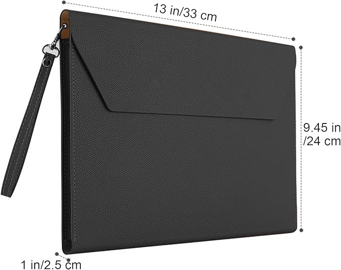 VANRA Expanding File Folder Organizer PU Leather Document Holder File Pocket Envelope Portfolio Bag with Hand Strap and Magnetic Closure for A4 Letter Size Paper (Black)