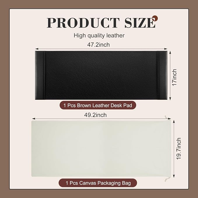 47.2 x 17 Inch Leather Desk Pad Protector with Side Rails, Executive Office Desk Mat for Home Workspace, Writing Surface, Mouse & Keyboard Pad, Elegant Gift for Men Dad Husband(Black)