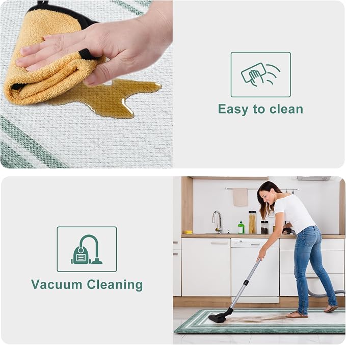 KIMODE Anti Fatigue Kitchen Mats,Farmhouse Kitchen Rugs Non Slip Rubber Backing,Waterproof Kitchen Mat for Floor,Green Laundry Room Rug,Cushioned Standing Desk Mat for Kitchen Decor,Bathroom Sink