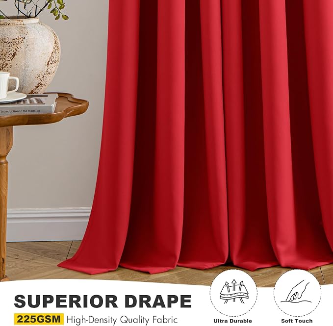 MIULEE Blackout Curtains for Bedroom Living Room 2 Panels, Thermal Insulated Room Darkening Drapes Grommet Noise Reducing Light Blocking Window Treatments 54 Inches Long 40x54 Inch Christmas Red